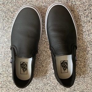 Vans Black Leather Slip Ons